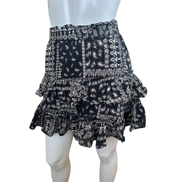 Free People Melissa Muslin Cotton Black & Beige Paisley Tiered Mini Skirt XS - Picture 8 of 11
